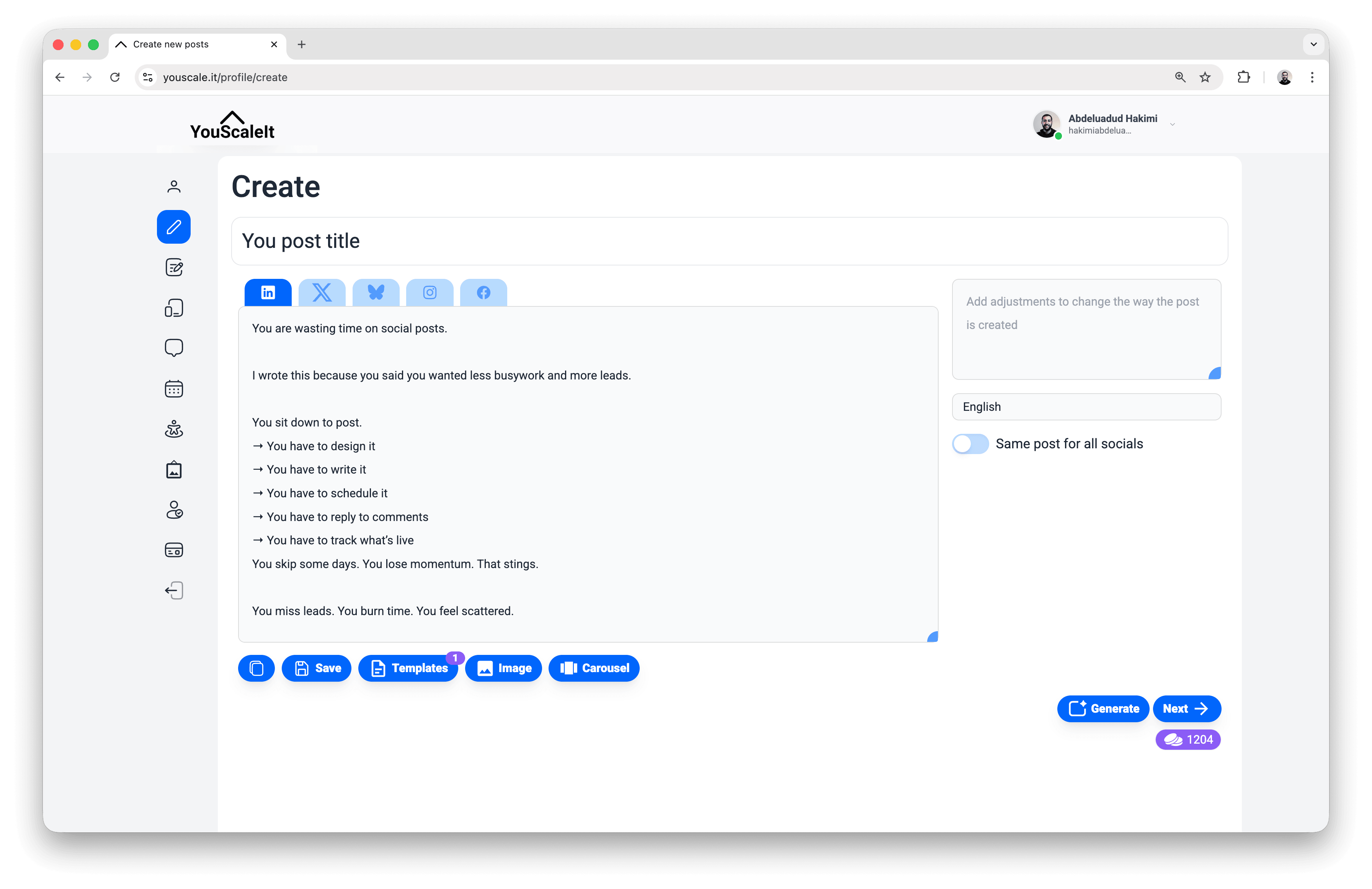 YouScaleIt product dashboard preview